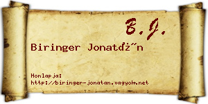 Biringer Jonatán névjegykártya